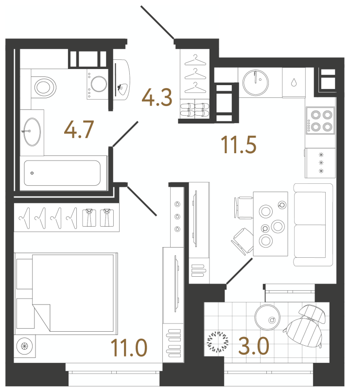 1-комнатная 31.5 м², 3 этаж, 10 800 000 руб.