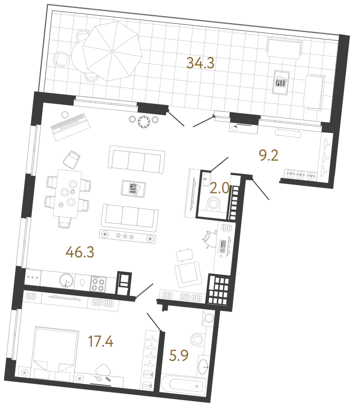 1-комнатная 80.8 м², 9 этаж, 80 800 000 руб.