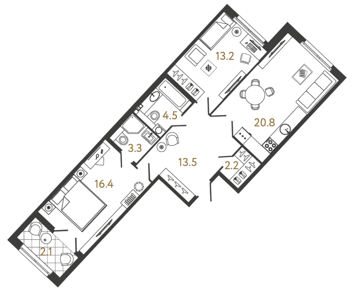 2-комнатная 73.9 м², 4 этаж, 31 465 928 руб.