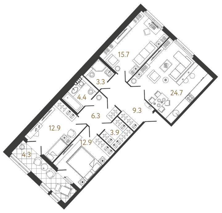 3-комнатная 93.4 м², 5 этаж, 40 029 148 руб.