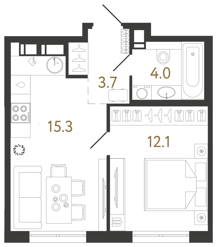 1-комнатная 35.1 м², 12 этаж, 9 988 632 руб.