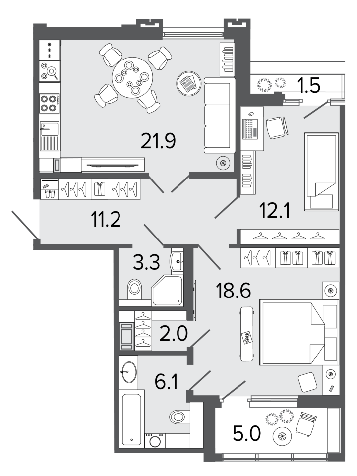 2-комнатная 75 м², 7 этаж, 29 500 000 руб.