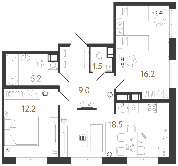 2-комнатная 62.6 м², 4 этаж, 16 011 603 руб.