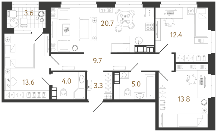 3-комнатная 82.5 м², 5 этаж, 26 593 232 руб.
