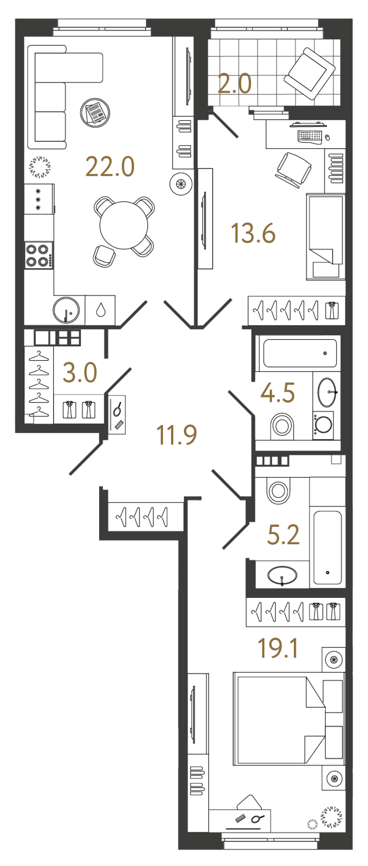 2-комнатная 79.3 м², 5 этаж, 32 098 686 руб.