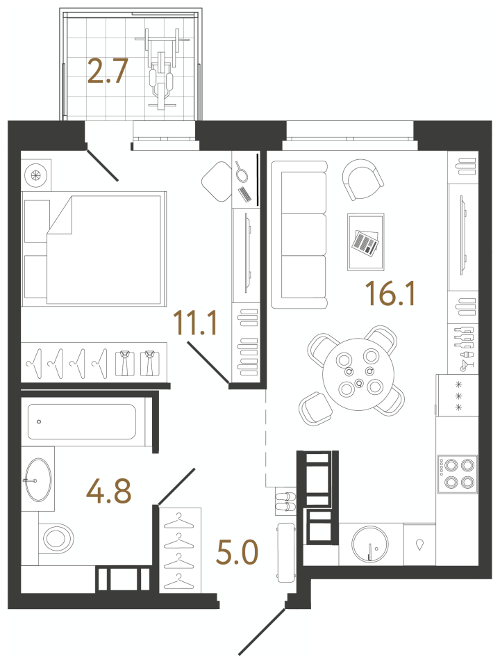 1-комнатная 37 м², 8 этаж, 14 304 148 руб.