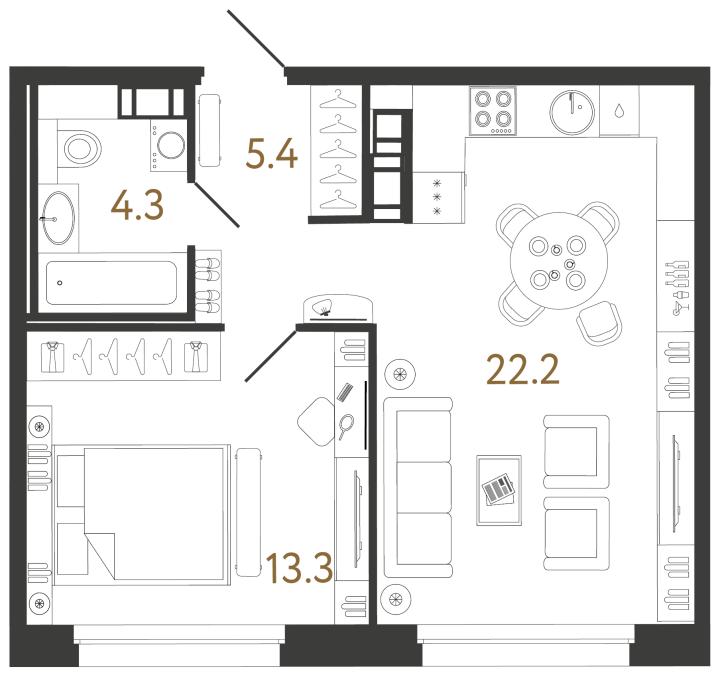 1-комнатная 45.2 м², 2 этаж, 14 201 795 руб.