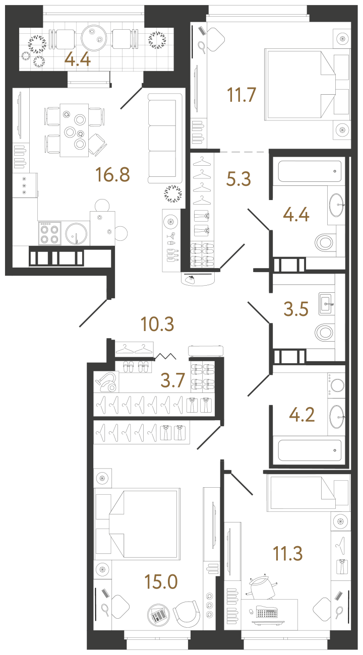 3-комнатная 86.2 м², 4 этаж, 29 568 065 руб.