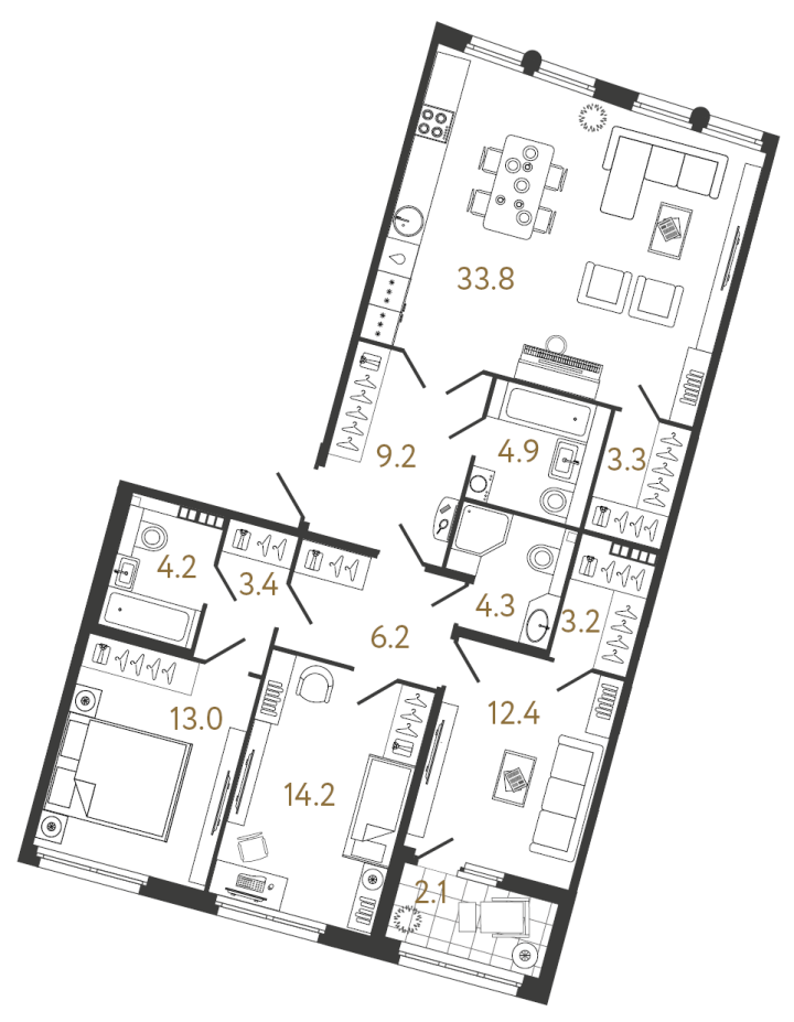 3-комнатная 112.1 м², 6 этаж, 52 894 071 руб.
