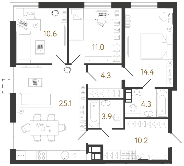 3-комнатная 83.8 м², 6 этаж, 21 265 122 руб.