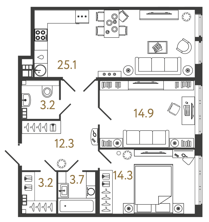 2-комнатная 76.7 м², 4 этаж, 32 773 088 руб.