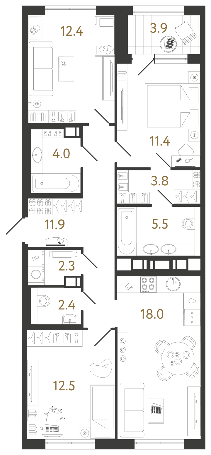 3-комнатная 84.2 м², 4 этаж, 22 228 926 руб.