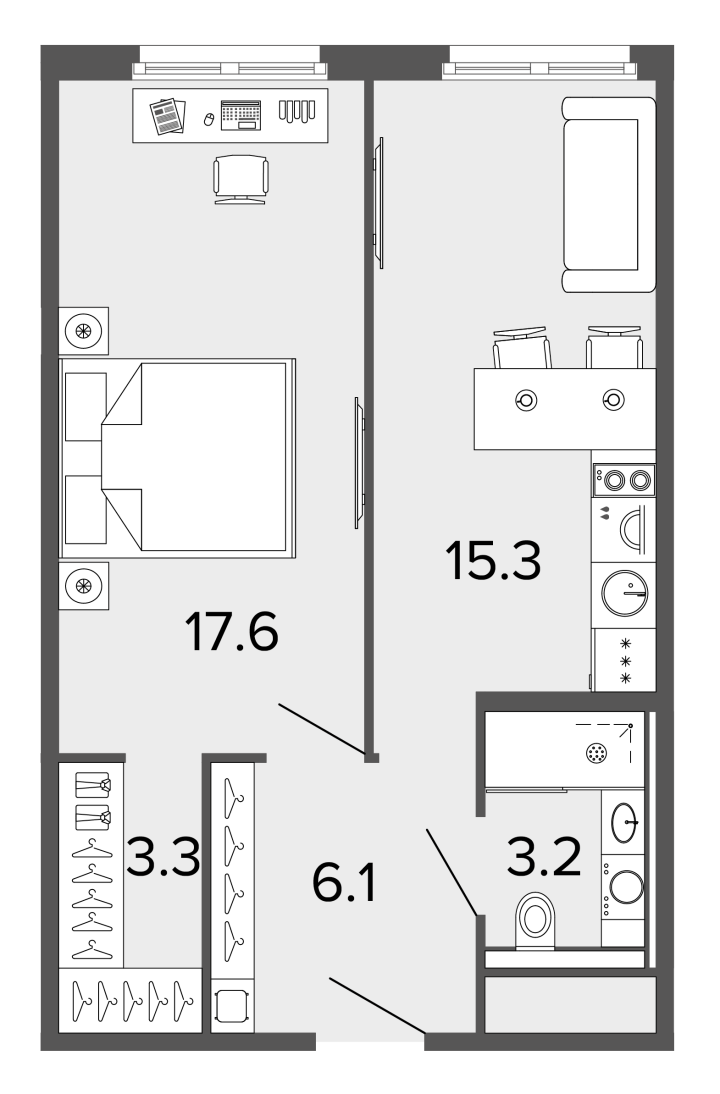 1-комнатная 45.2 м², 6 этаж, 13 200 000 руб.