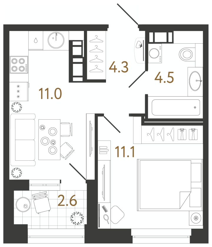 1-комнатная 30.9 м², 4 этаж, 11 494 151 руб.