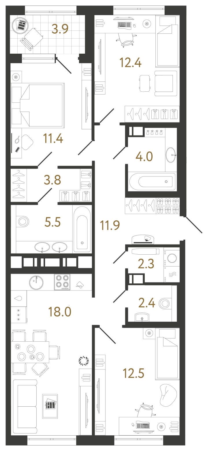 3-комнатная 84.2 м², 4 этаж, 22 228 926 руб.