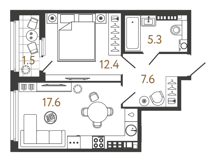 1-комнатная 42.9 м², 7 этаж, 22 760 341 руб.
