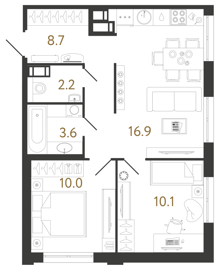 2-комнатная 51.5 м², 15 этаж, 14 970 262 руб.