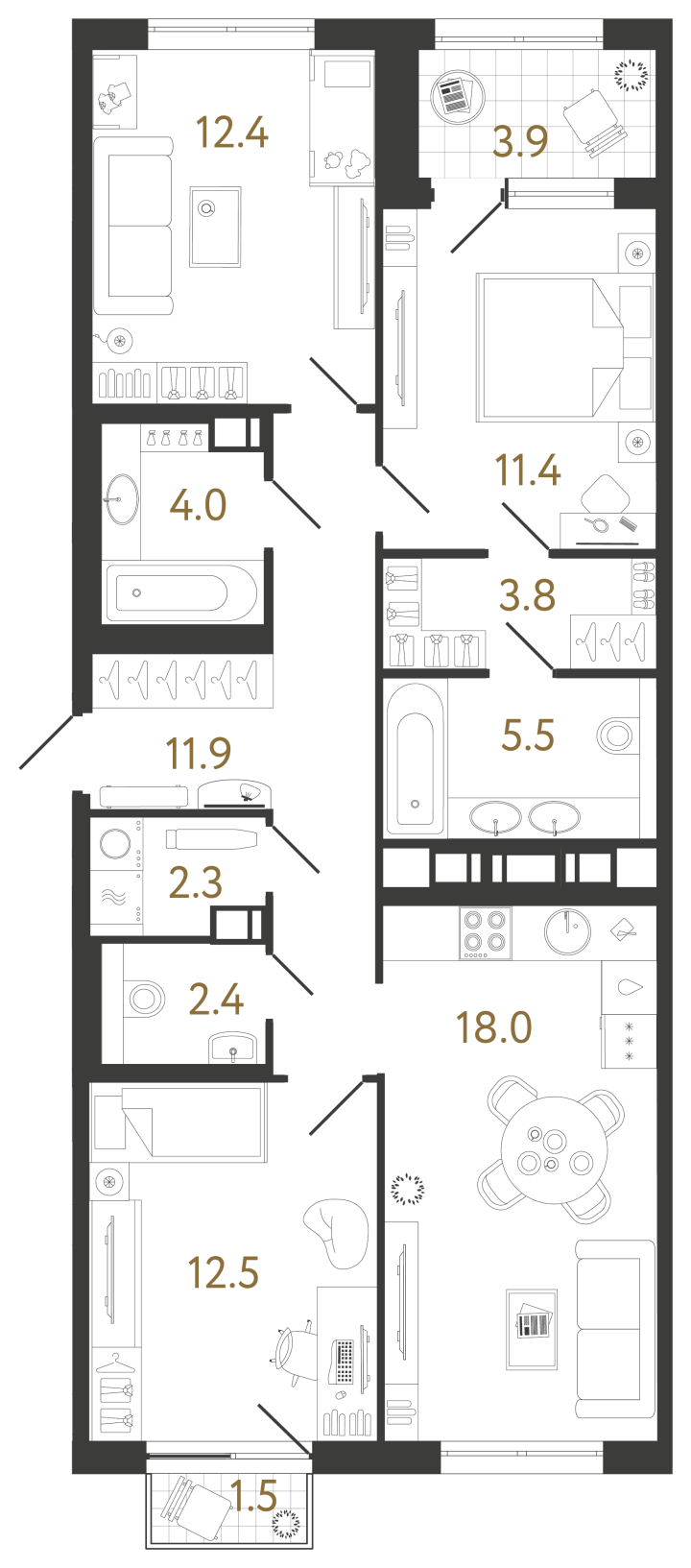 3-комнатная 84.2 м², 5 этаж, 22 444 520 руб.