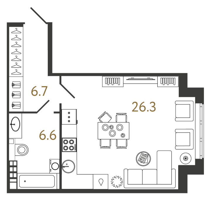 Студия 39.6 м², 5 этаж, 20 409 881 руб.