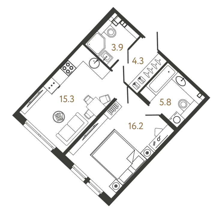 1-комнатная 45.5 м², 3 этаж, 21 743 081 руб.