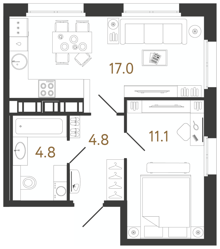 1-комнатная 37.7 м², 7 этаж, 14 146 774 руб.