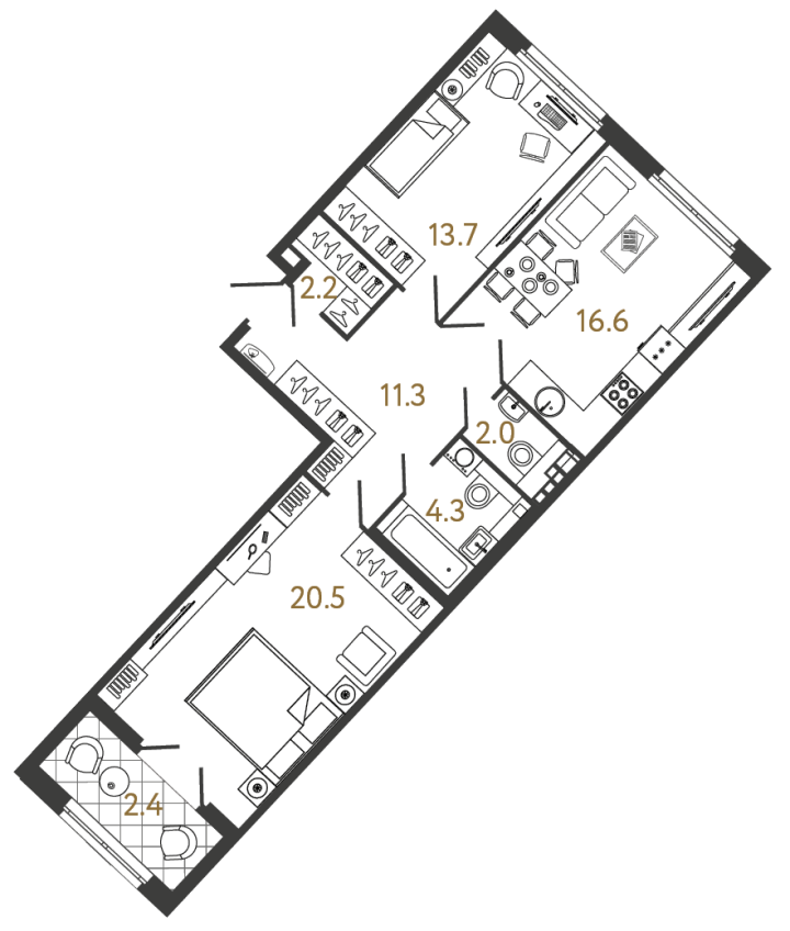 2-комнатная 70.6 м², 4 этаж, 28 595 965 руб.