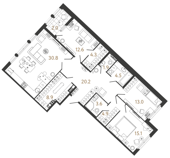 3-комнатная 119.8 м², 7 этаж, 53 359 409 руб.