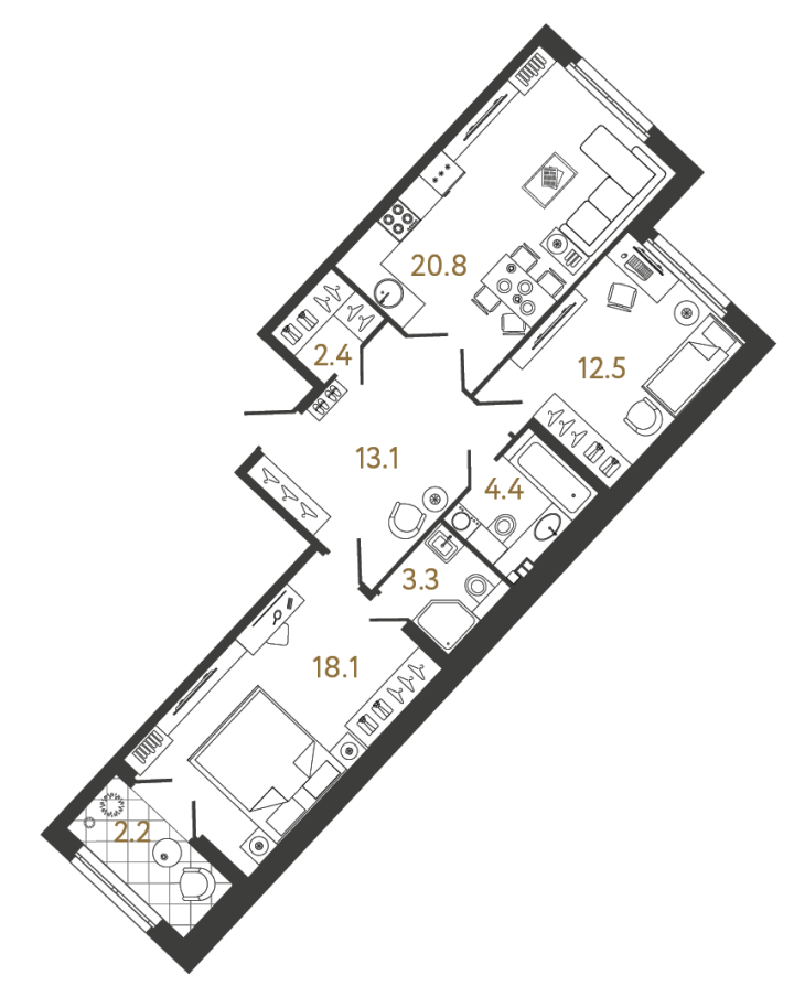 2-комнатная 74.6 м², 4 этаж, 31 449 462 руб.