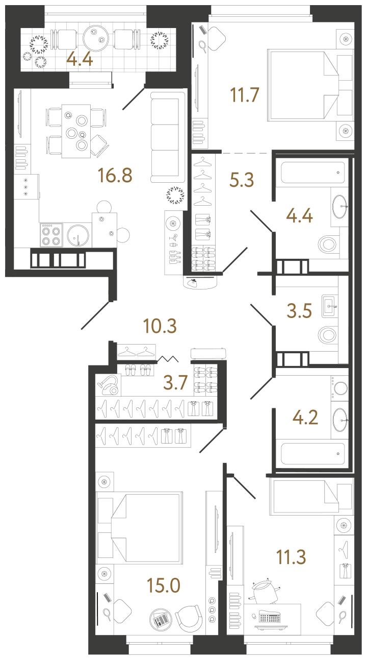 3-комнатная 86.2 м², 6 этаж, 29 568 065 руб.
