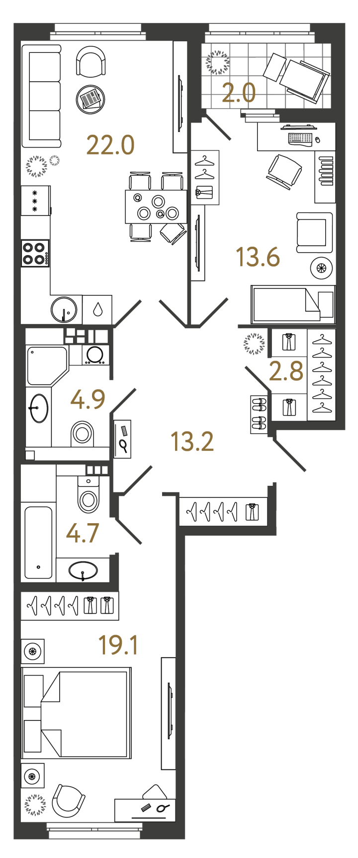 2-комнатная 80.3 м², 4 этаж, 31 387 324 руб.