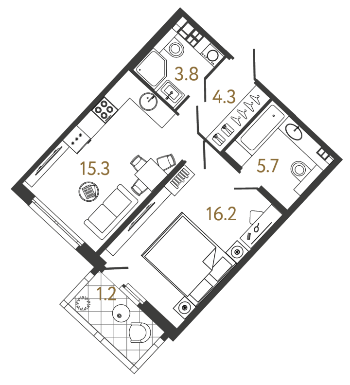 1-комнатная 45.3 м², 4 этаж, 22 561 190 руб.