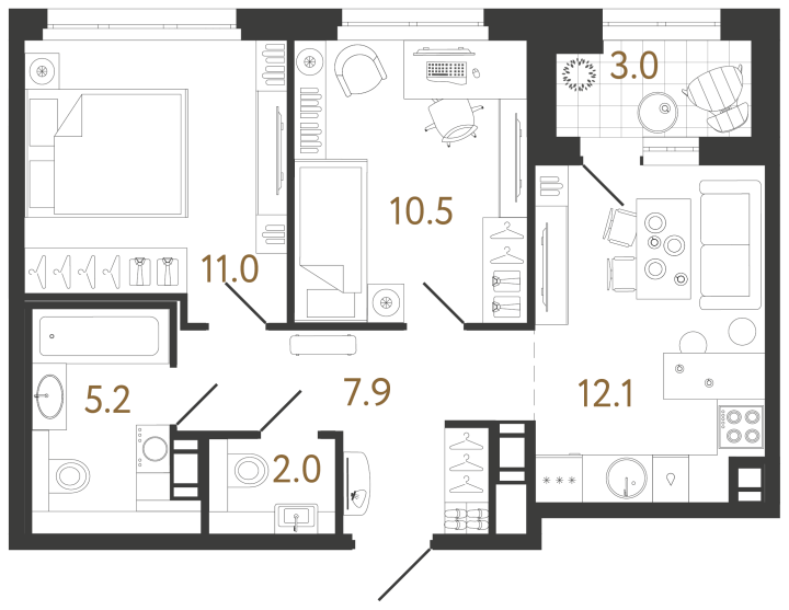2-комнатная 48.7 м², 6 этаж, 16 500 000 руб.