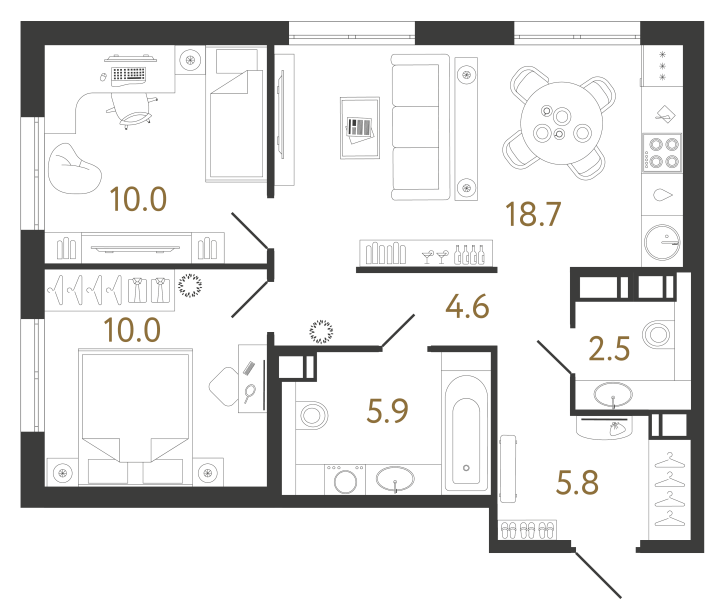 2-комнатная 57.5 м², 10 этаж, 14 846 765 руб.