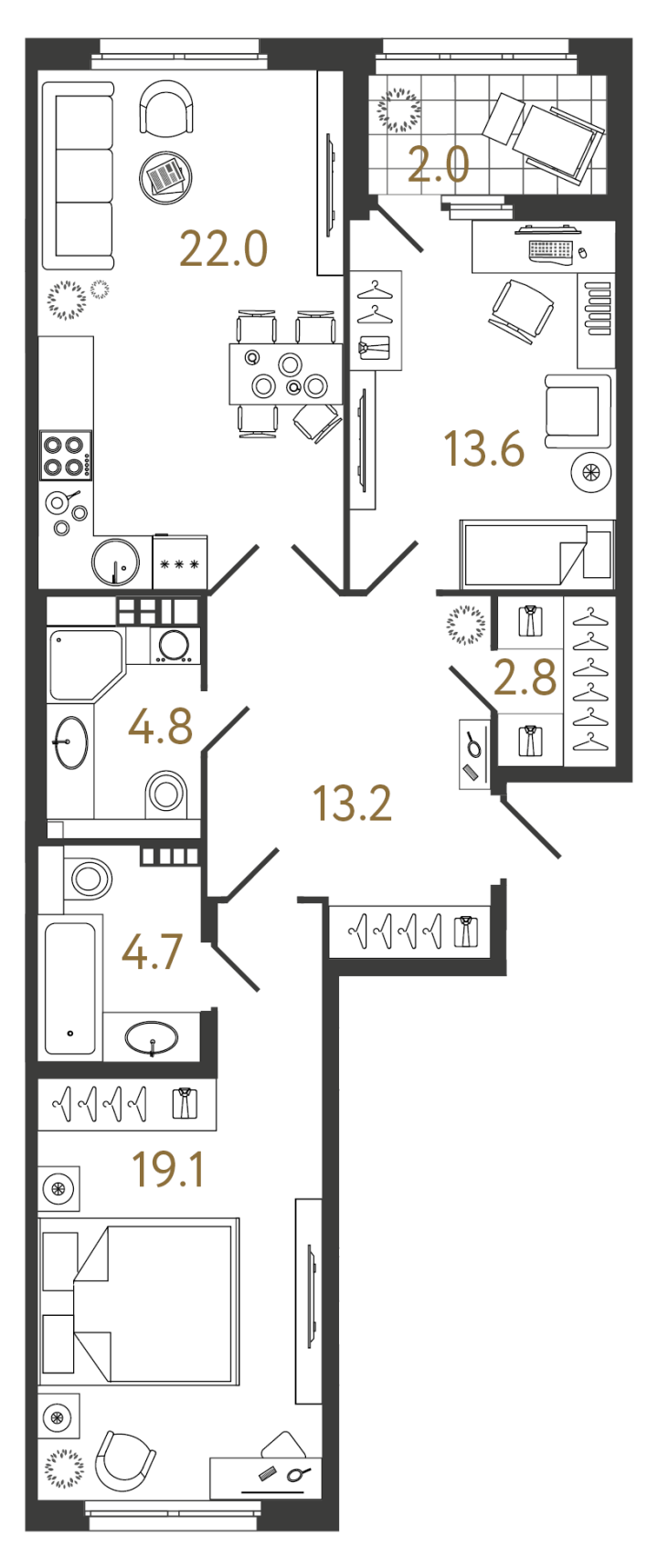 2-комнатная 80.2 м², 5 этаж, 32 462 984 руб.