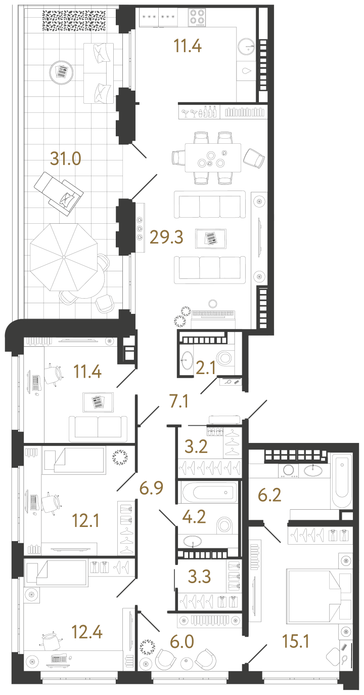 5-комнатная 130.7 м², 9 этаж, 143 770 000 руб.
