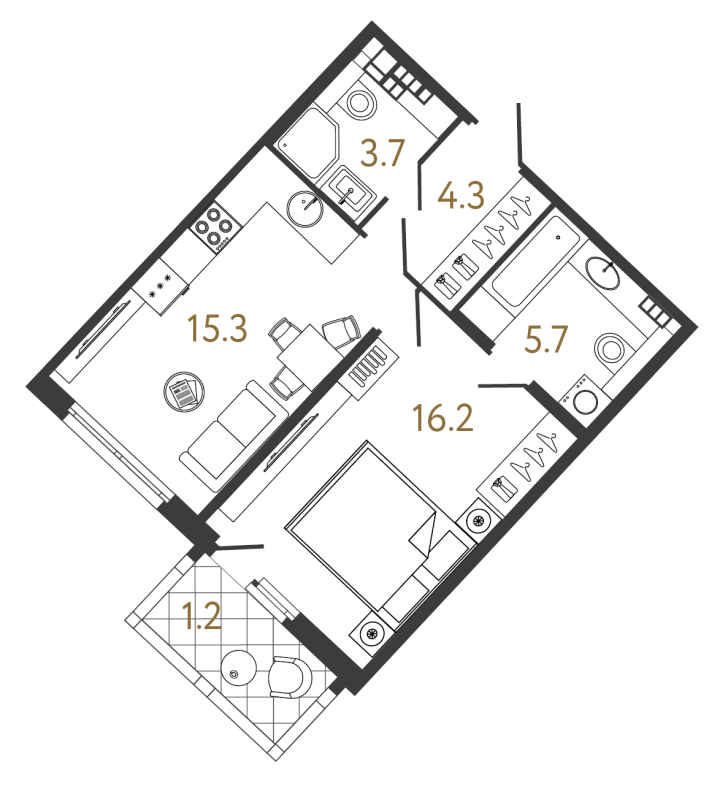 1-комнатная 45.2 м², 5 этаж, 22 970 799 руб.