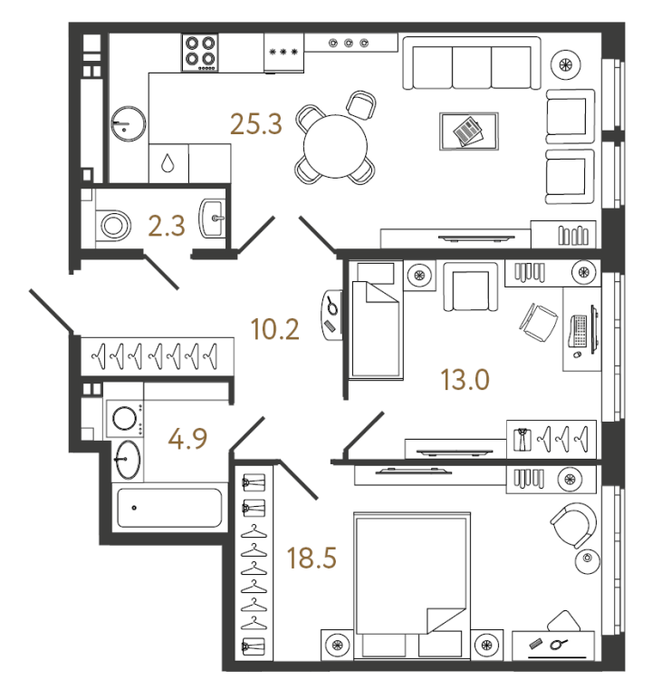 2-комнатная 74.2 м², 3 этаж, 29 950 000 руб.