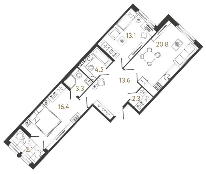 2-комнатная 74 м², 6 этаж, 32 768 775 руб.
