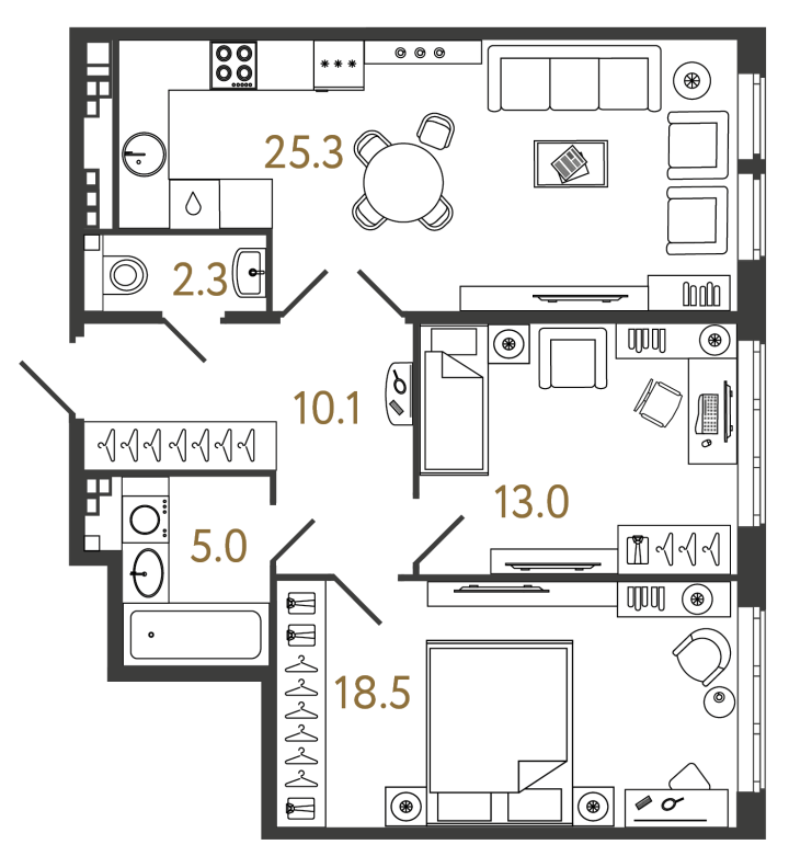 2-комнатная 74.2 м², 4 этаж, 32 175 061 руб.