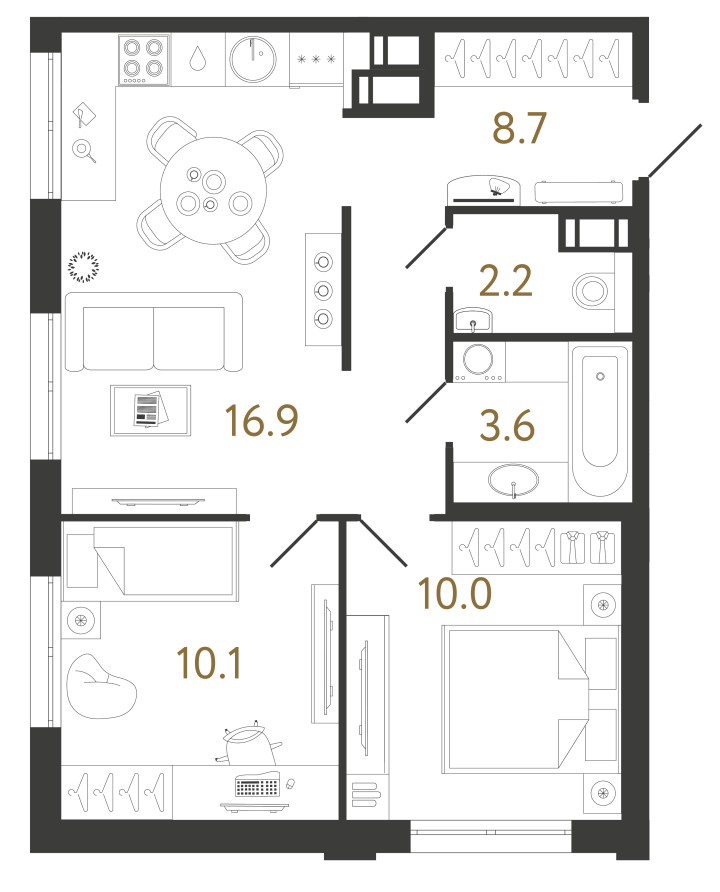 2-комнатная 51.5 м², 11 этаж, 14 690 354 руб.