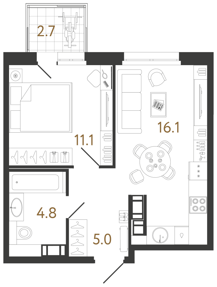 1-комнатная 37 м², 7 этаж, 14 304 148 руб.