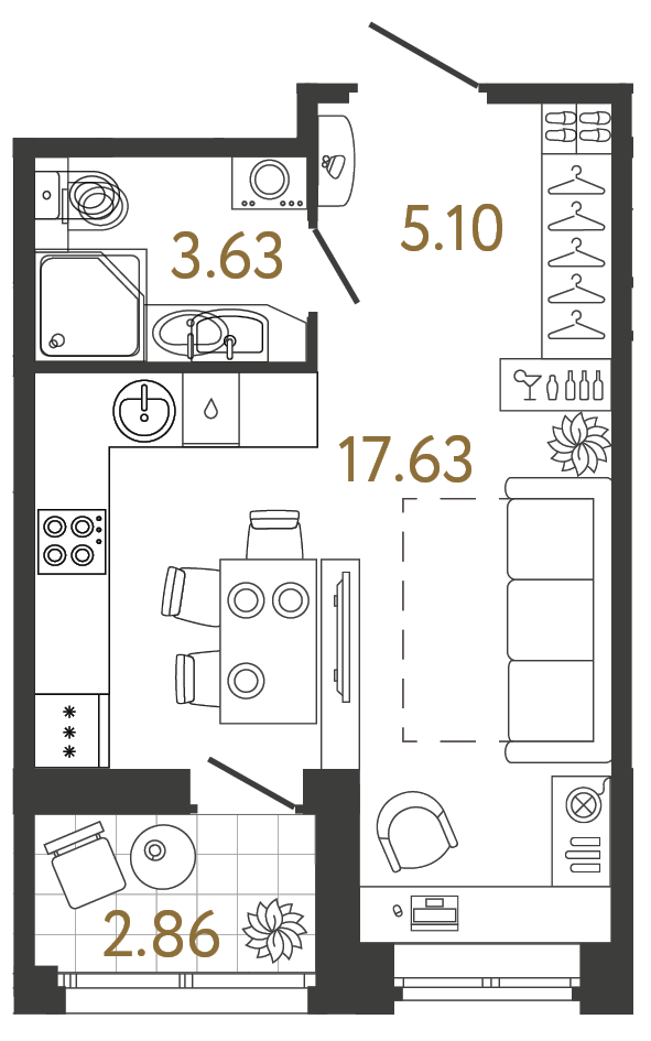 Студия 26.36 м², 2 этаж, 6 795 493 руб.