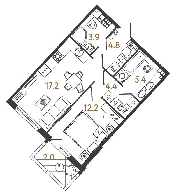 1-комнатная 47.9 м², 5 этаж, 24 707 184 руб.