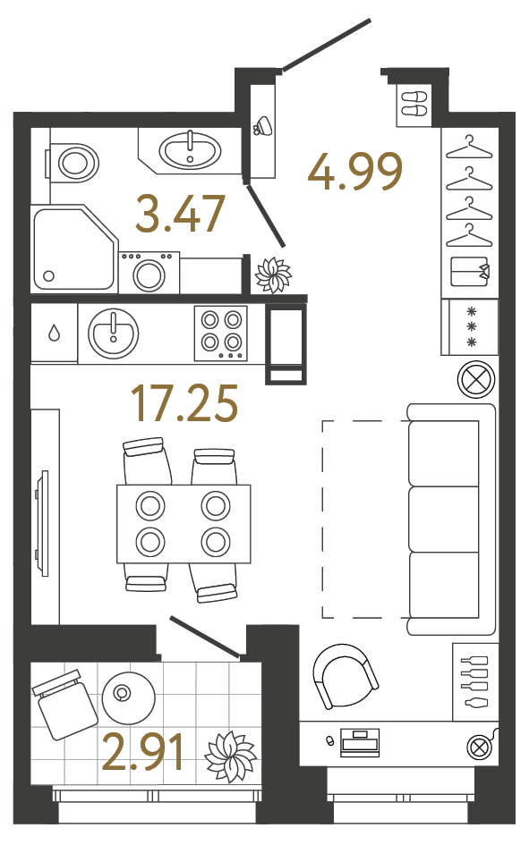 Студия 25.71 м², 3 этаж, 6 770 477 руб.