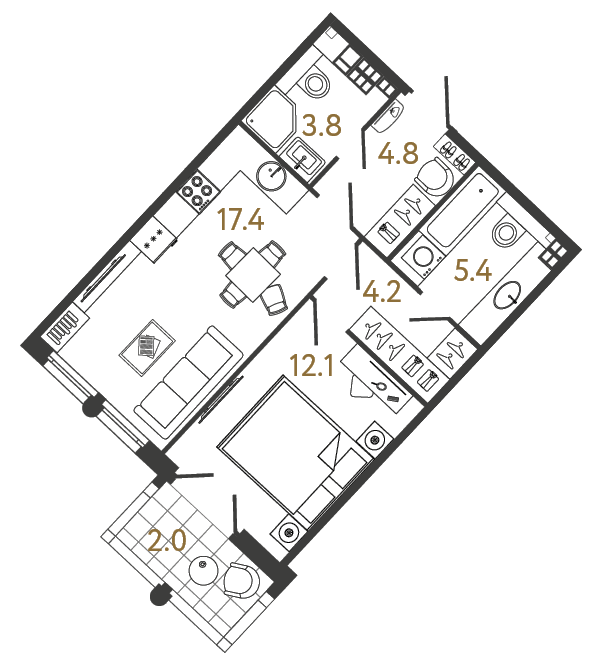 1-комнатная 47.7 м², 6 этаж, 24 984 745 руб.