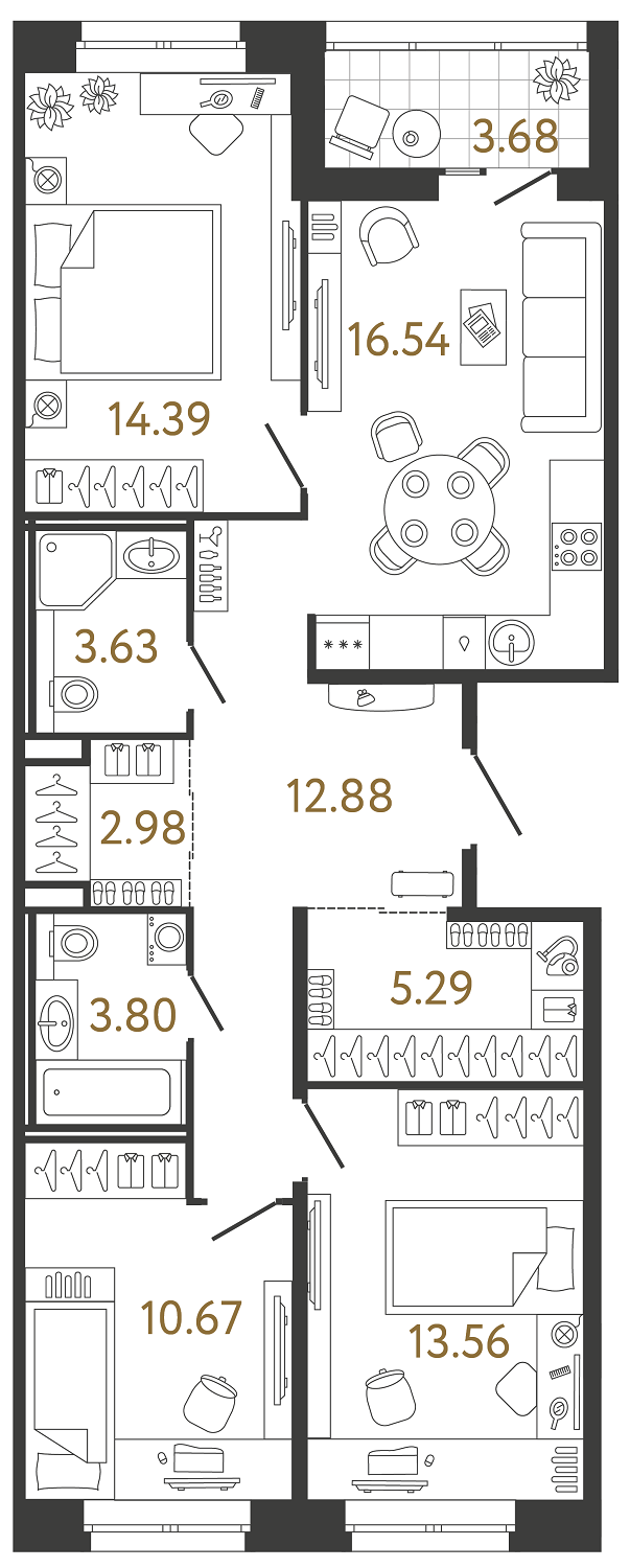 3-комнатная 83.74 м², 2 этаж, 19 985 782 руб.