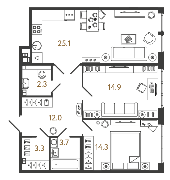 2-комнатная 75.6 м², 3 этаж, 33 517 538 руб.