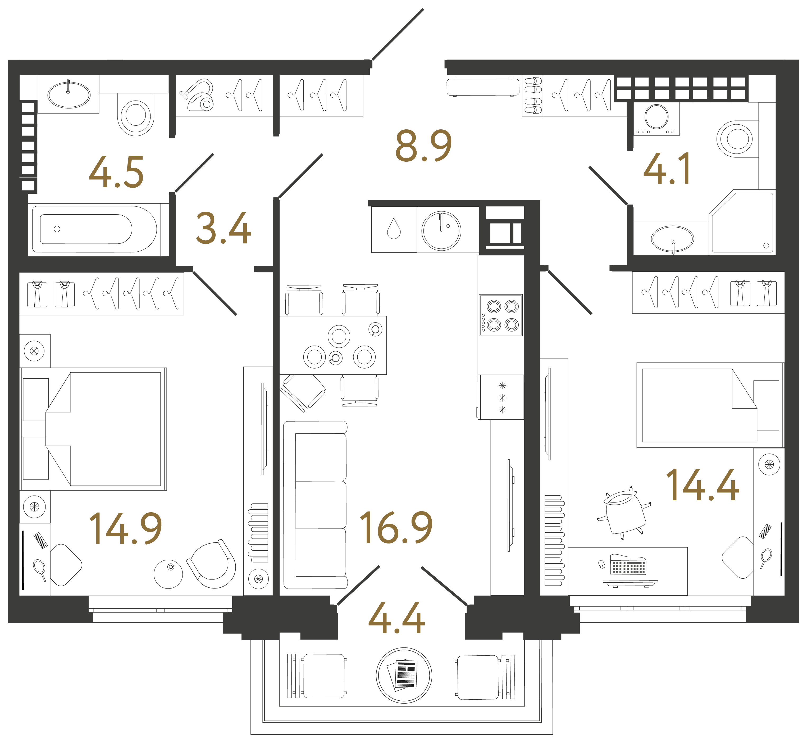 Двухкомнатная квартира 67.1 м²