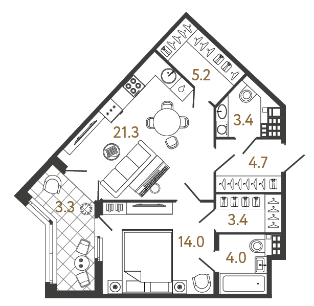 1-комнатная 56 м², 7 этаж, 28 480 095 руб.