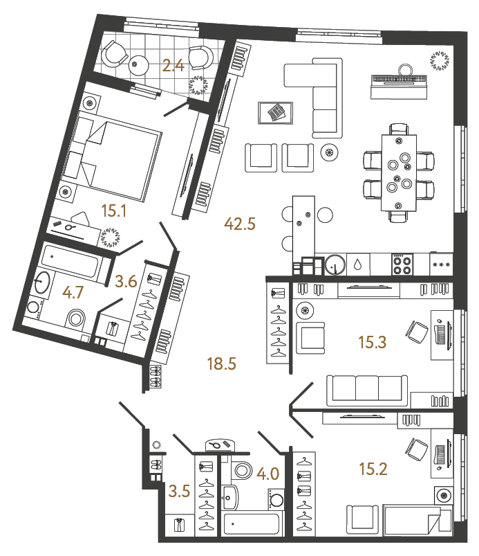 3-комнатная 122.4 м², 3 этаж, 56 216 616 руб.